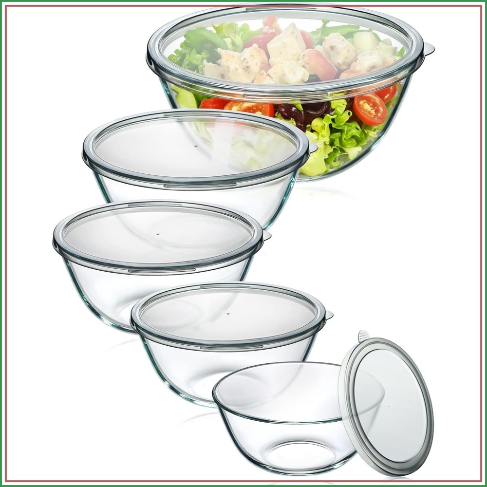 Kitchen Glass Baking Set - Ciotole in vetro con coperchi, set