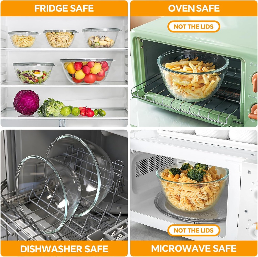 Ciotole in vetro con coperchi, - Kitchen Glass Baking Set recensione e prezzo